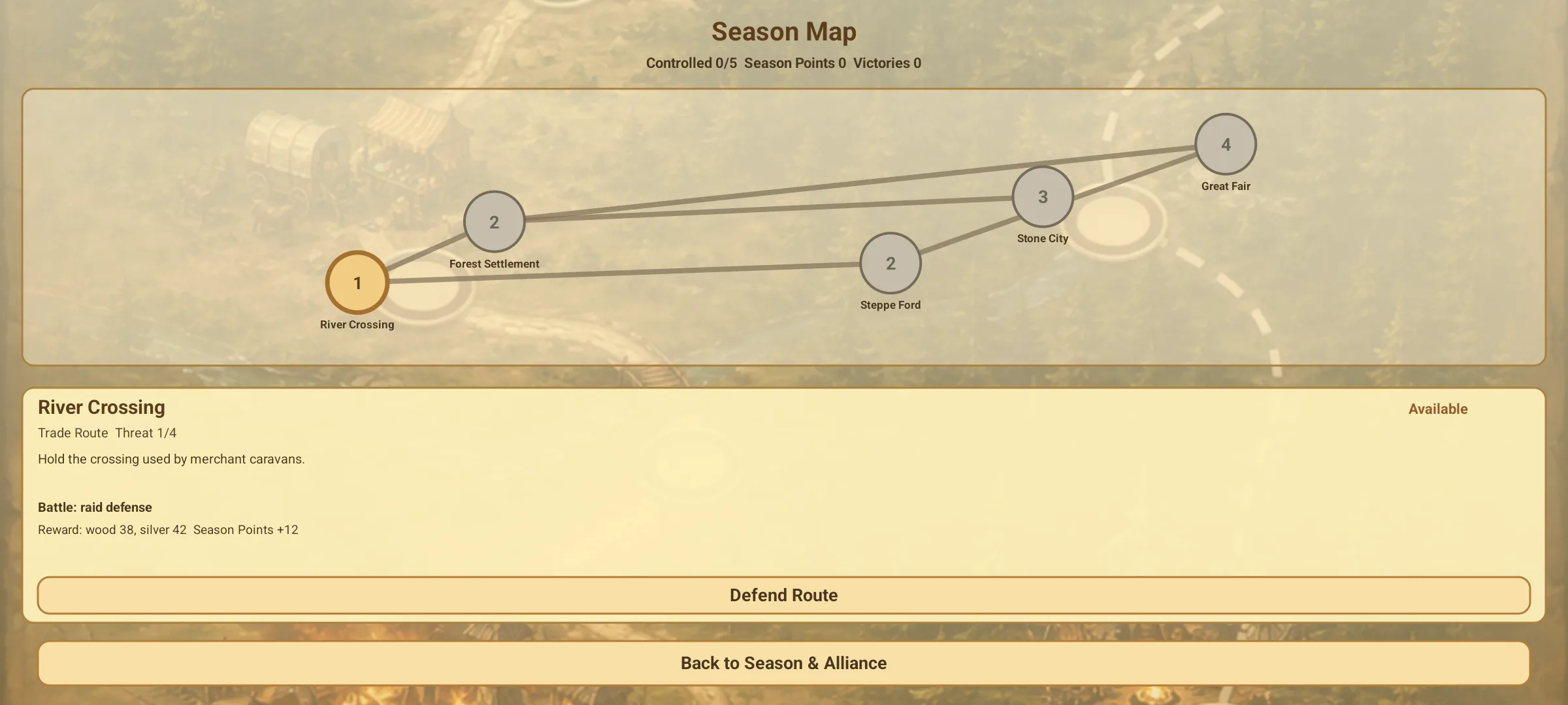 Season map with connected settlements